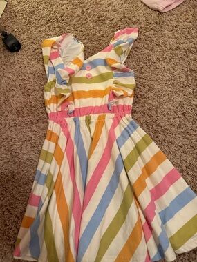 Girls Rainbow Stripe Ruffle Sundress - Multi Pink